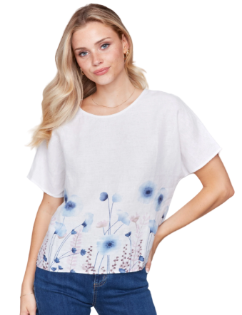 Printed Linen Dolman Top