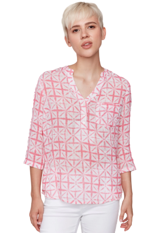 Printed Cotton Gauze Half-Button Blouse