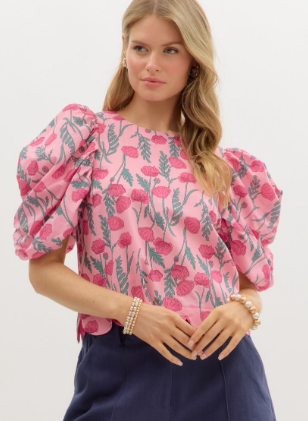 Floral print scallop hem top