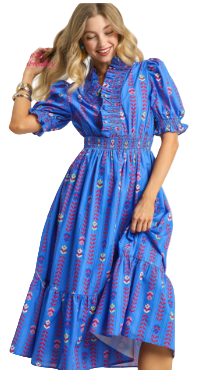 Vibrant Ruffle Smocked Midi Dress