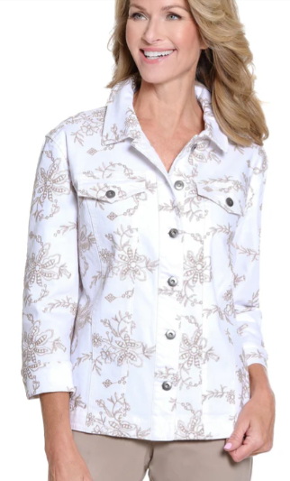 Embroidered Twill Button-Front Jacket