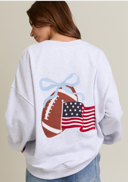 "GAME DAY "EMBO LONG SLEEVE CREW NECK OVERSIZED SWEATSHIRT