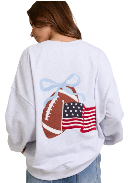 "GAME DAY "EMBO LONG SLEEVE CREW NECK OVERSIZED SWEATSHIRT