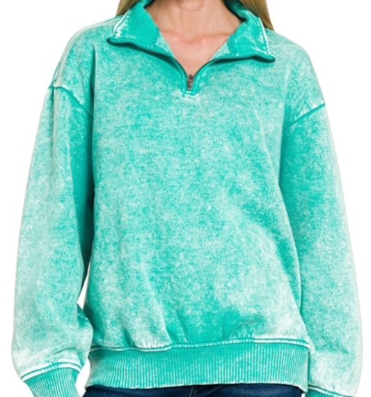 Acid wash fleece half zip pullover