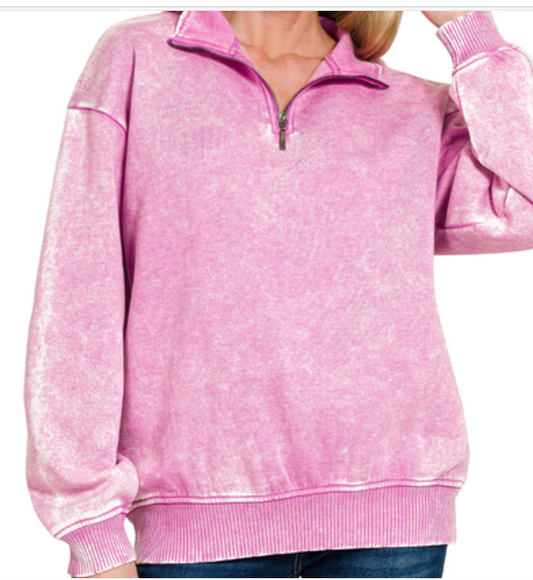 Acid wash fleece half zip pullover