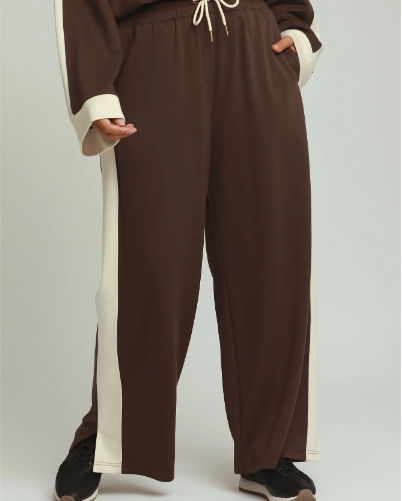 Coco Brown Contrast Stripe Wide Leg Pants
