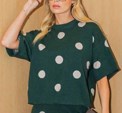 Hunter Green Polka Dot Short Sleeve Sweater