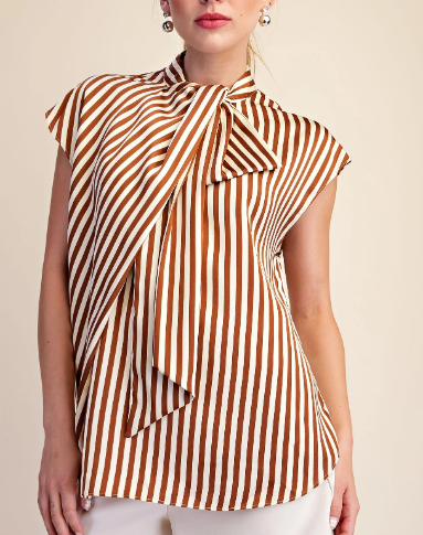 Tie Neck Striped Blouse
