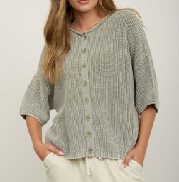 Textured Button-Front Knit Top