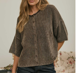 Textured Button-Front Knit Top