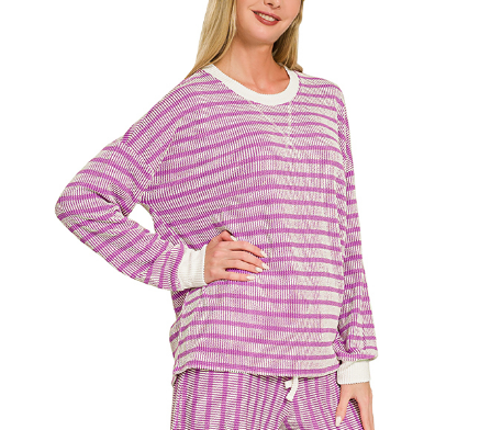 Striped Contrast Trim Pullover Top