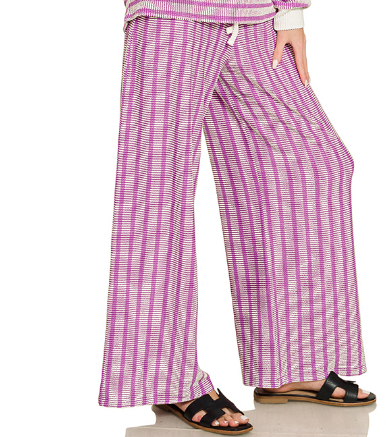 Striped Wide-Leg Pull-On Pants