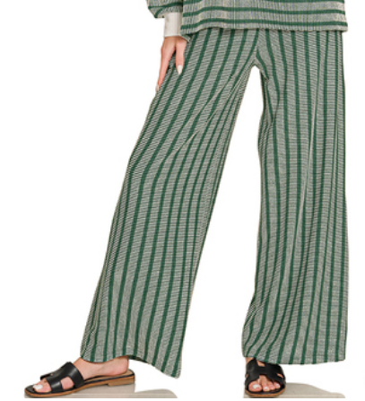 Striped Wide-Leg Pull-On Pants