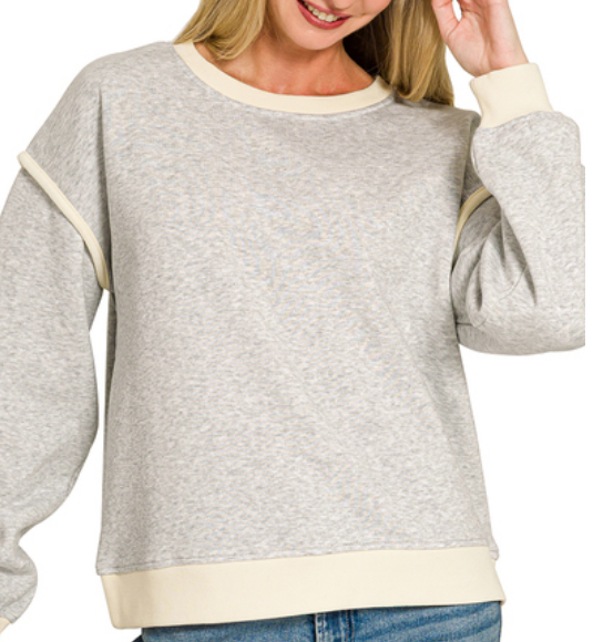 Contrast Trim Relaxed Pullover