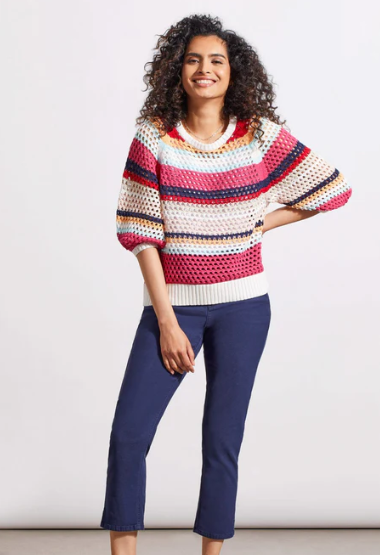 Knitted Stripped Sweater 3/4 Sleeve