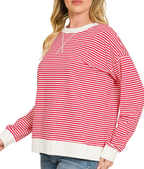 Striped Ribbed V-Neck Pullover Top