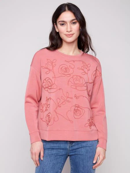 Charlie B Scuba Knit Top With Soutache Front Detail