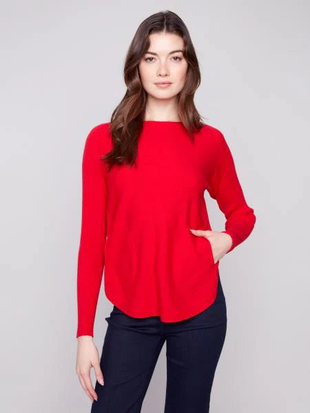 Charlie B Sweater w/Back Lace-up Detail Crimson