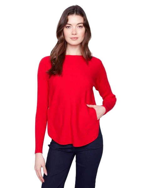 Charlie B Sweater w/Back Lace-up Detail Crimson