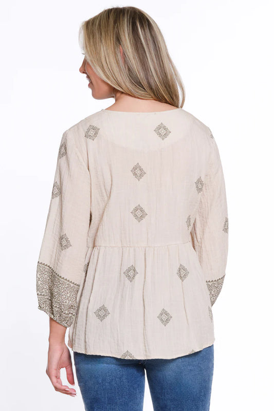 Tie Neck Peasant Top - Sage