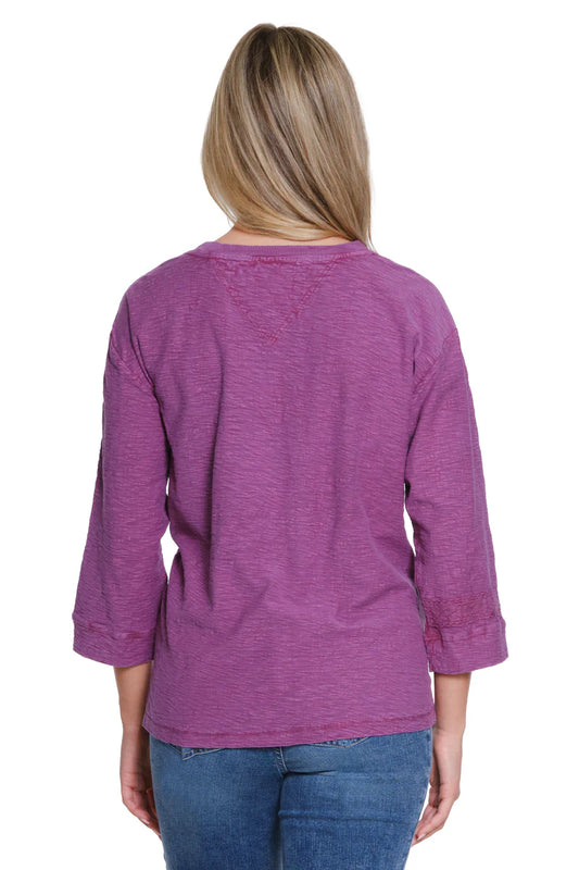Embroidered Slub Knit Top - Grape