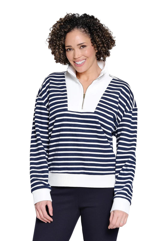 Striped Half Zip Pullover - Navy Stripe