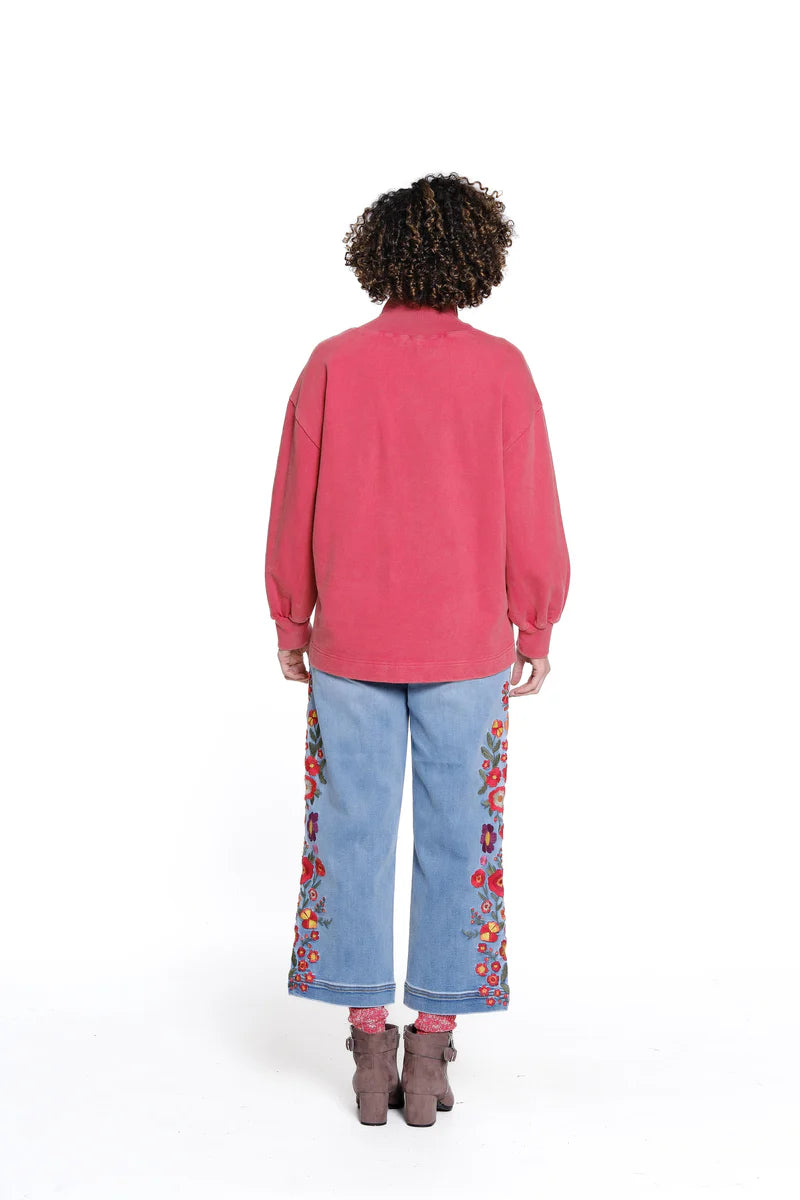 Bow Detail Mock Neck Sweater - Dark Red