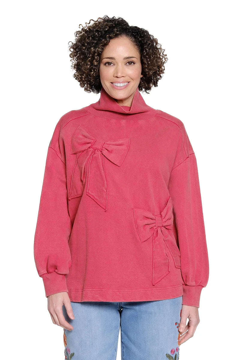 Bow Detail Mock Neck Sweater - Dark Red