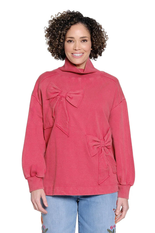 Bow Detail Mock Neck Sweater - Dark Red