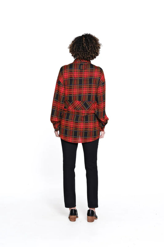 Half Zip Plaid Shirt - Red Plaid