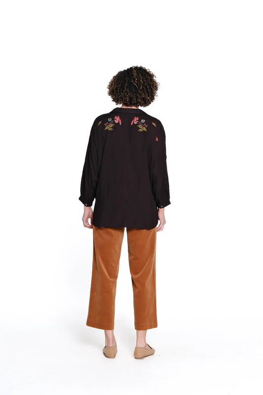 Dolman Sleeve Embroidered Top - Black