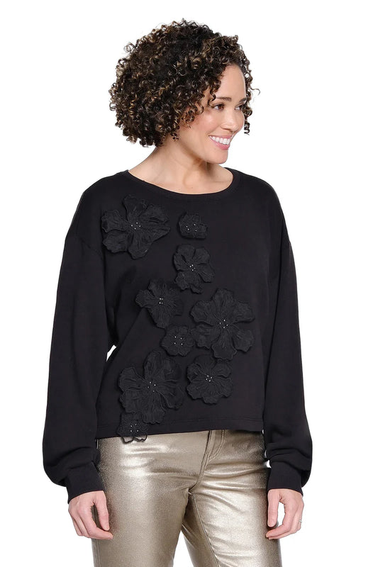 Floral Crew Neck Top - Black
