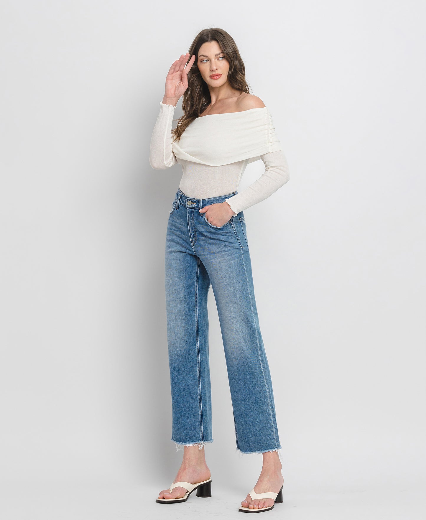 High Rise Ankle Slim Wide Jeans - Evening Star