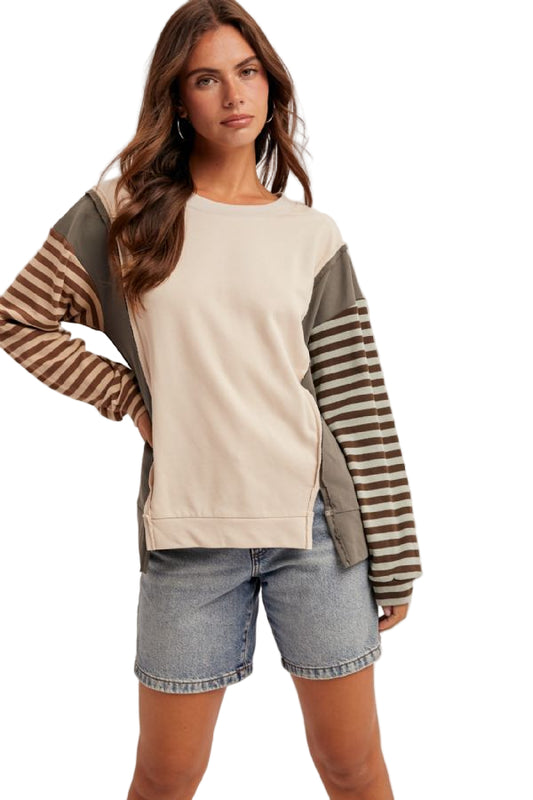 COLOR BLOCK DOLMAN SLEEVE KNIT TOP