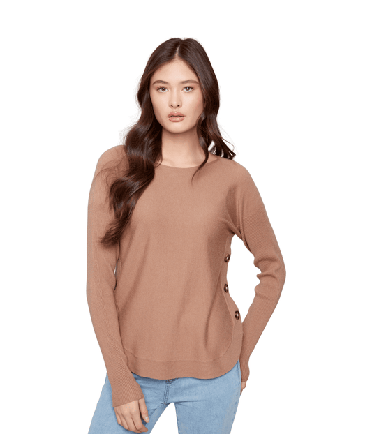 Charlie B Boat Neck Sweater With Side Buttons Detail