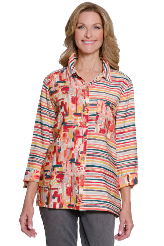 Multi-Print Button-Front Shirt - Multi