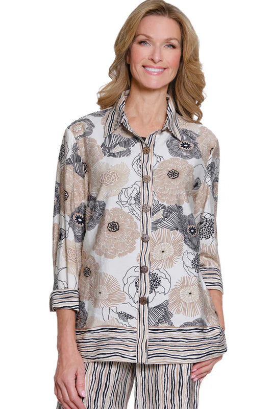 Multiples Crinkle Woven Shirt - Black Print