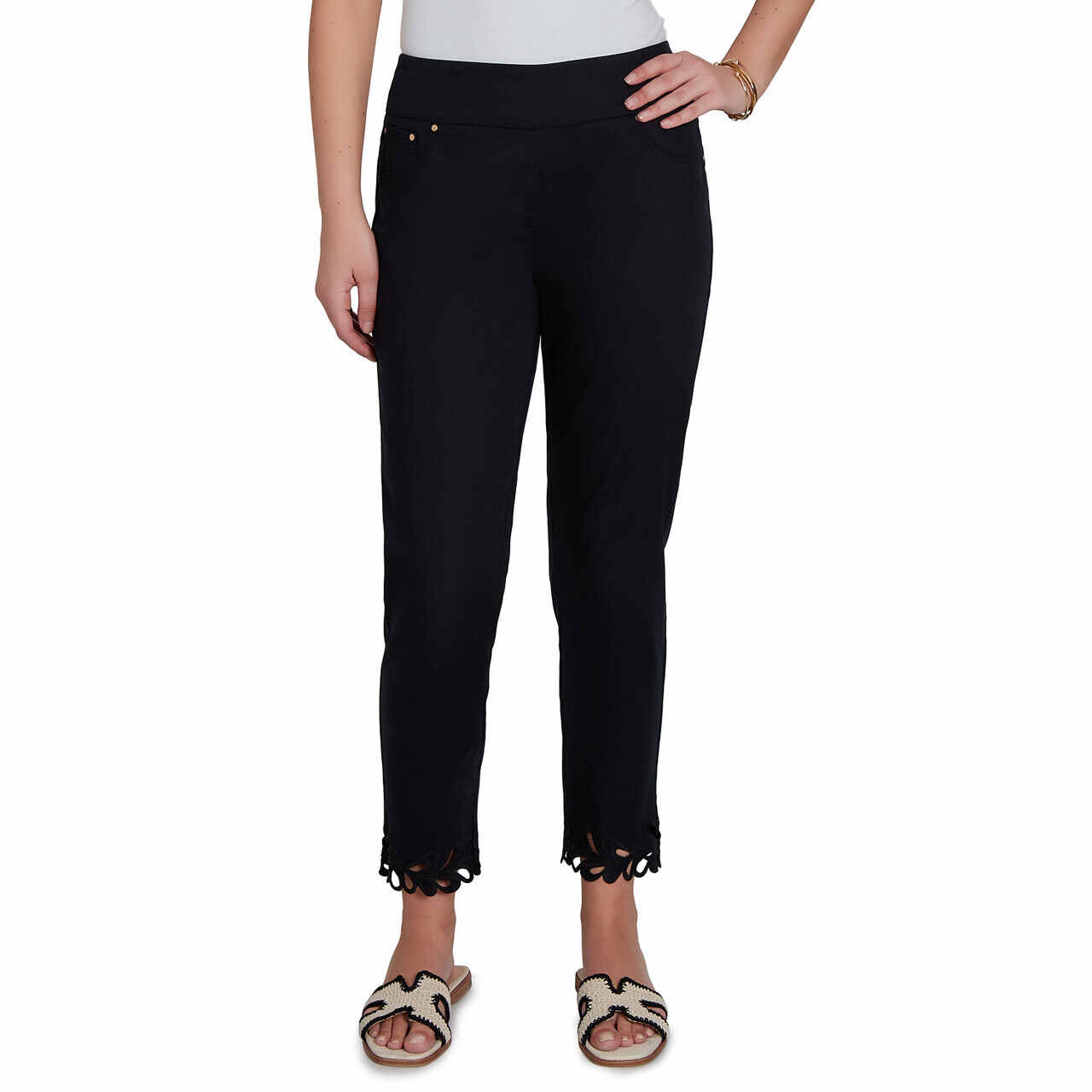 Embroidered Cutout Ankle Pant