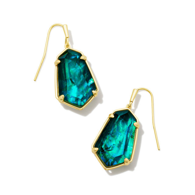 Alexandria Gold Drop Earrings - Teal Green Illusion