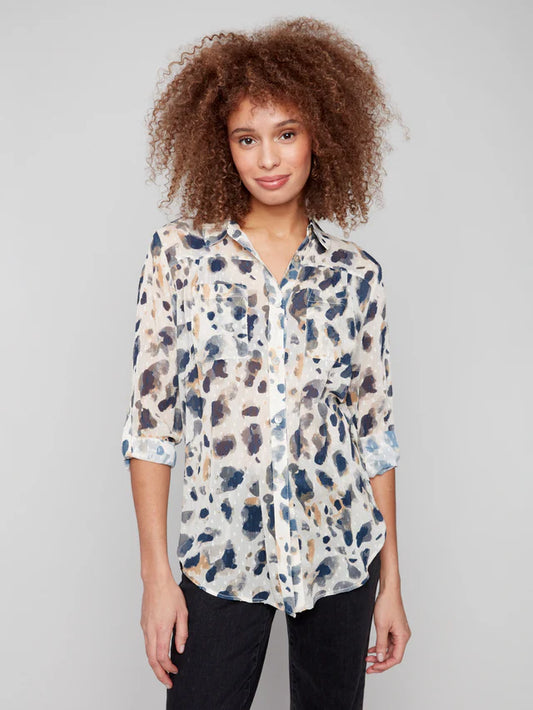 Charlie B Printed Button-Up Blouse - Animal