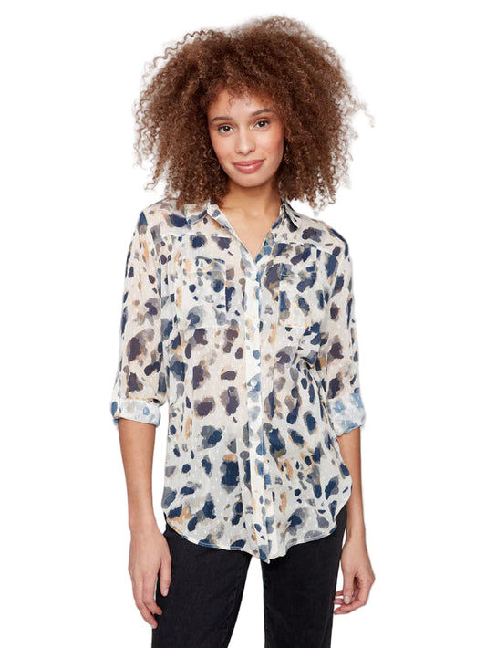 Charlie B Printed Button-Up Blouse - Animal