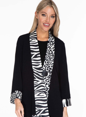 Textured Knit Animal Contrast Shawl Button-Front Jacket