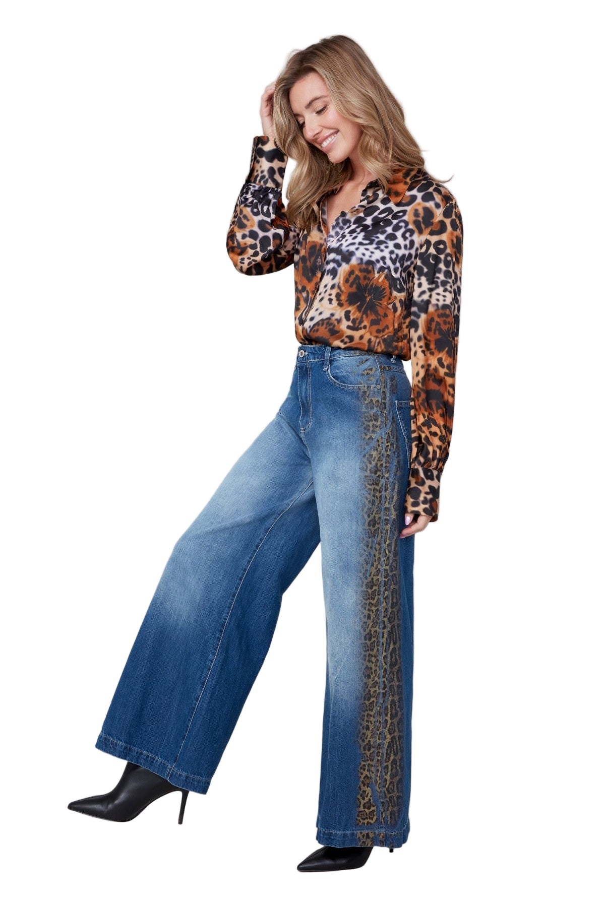 Renuar Jeans with Leopard Leg Detail