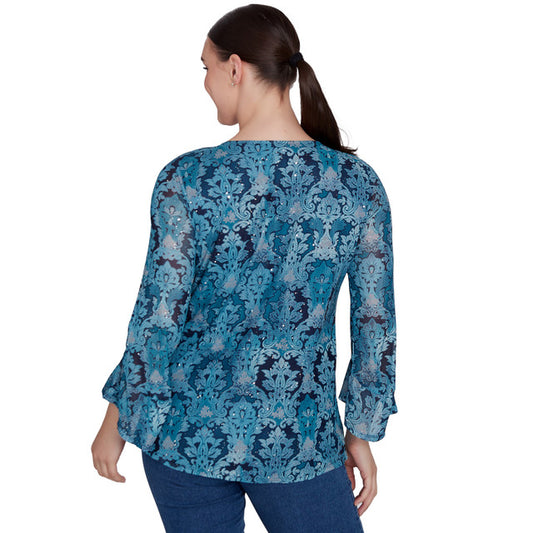 Women's Damask Mesh Top