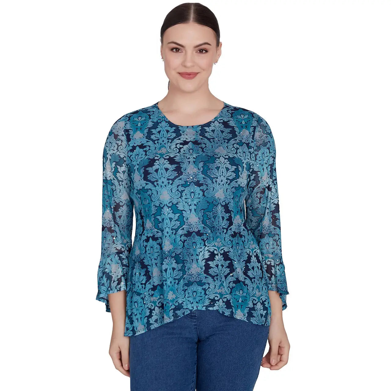 Women's Damask Mesh Top