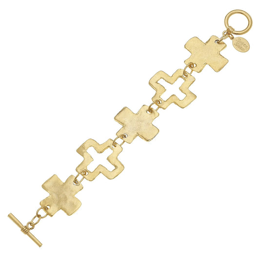 Gold Cross Link Toggle Bracelet