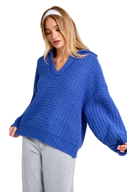 COLLARED BOXY SWEATER - ROYAL BLUE