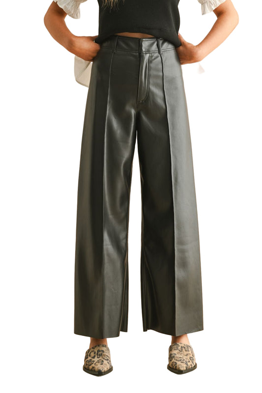 PINTUCK DETAIL FRONT PLEATER WIDE STRAIGHT PANTS