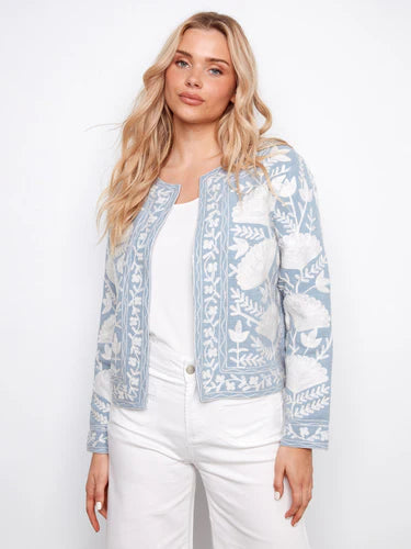 Embroidered Open Front Jacket