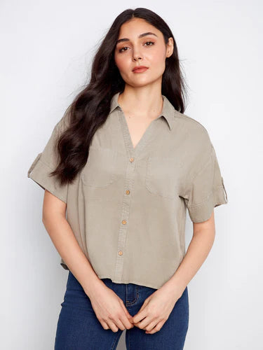 Short Sleeve Button-Front Tencel Shirt